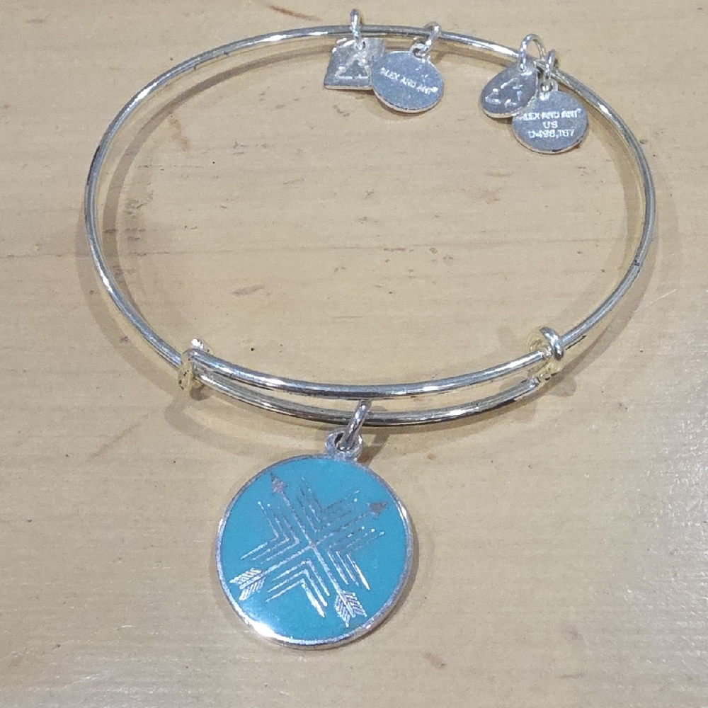 Alex & Ani Silver Bangle with Turquoise Arrow Charm